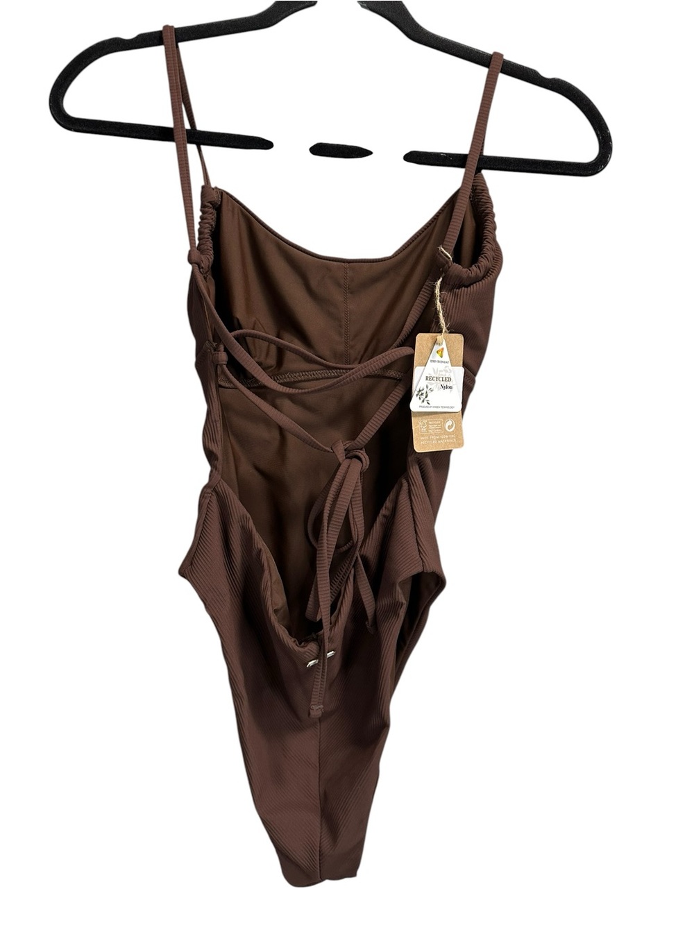 Berlock Coffee Ribbed Cross Back One-Piece Swimsuit - Picture 6 of 8